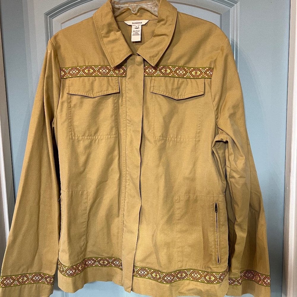 Sundance Mustard Yellow Cotton Zip Jacket Sz 14